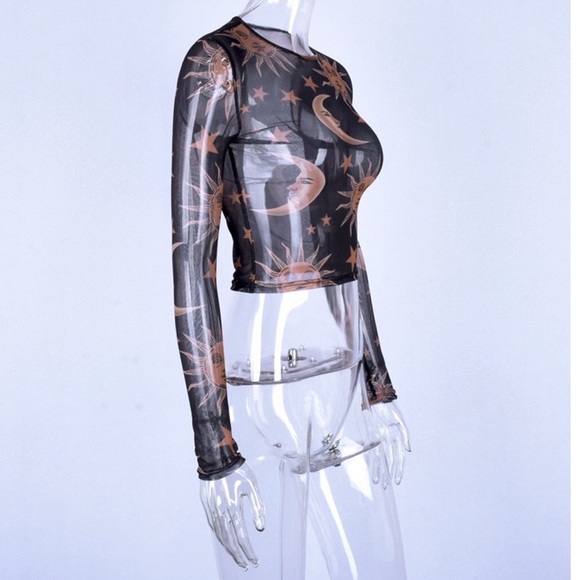 Celestial Sun Moon Sheer Mesh Crop Top - Picture 7 of 8